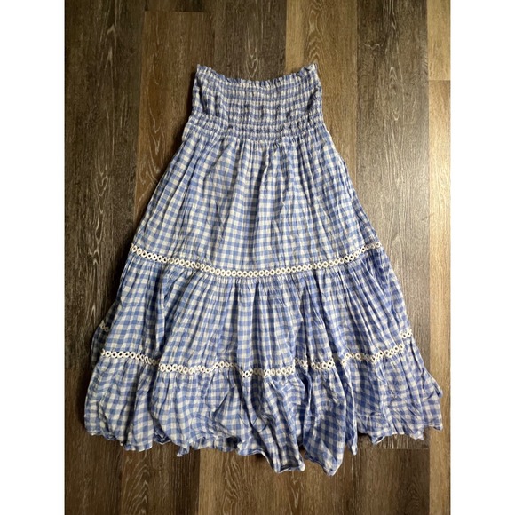 Olivia James The Label Dresses & Skirts - Olivia James The Label Gingham Maxi Skirt Womens Medium Blue White Eyelet Tiered